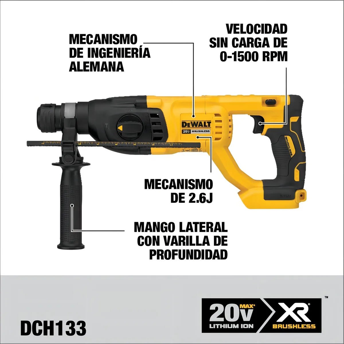 MARTILLO INALÁMBRICO SDS PLUS 26 MM 20V DEWALT DCH133M24