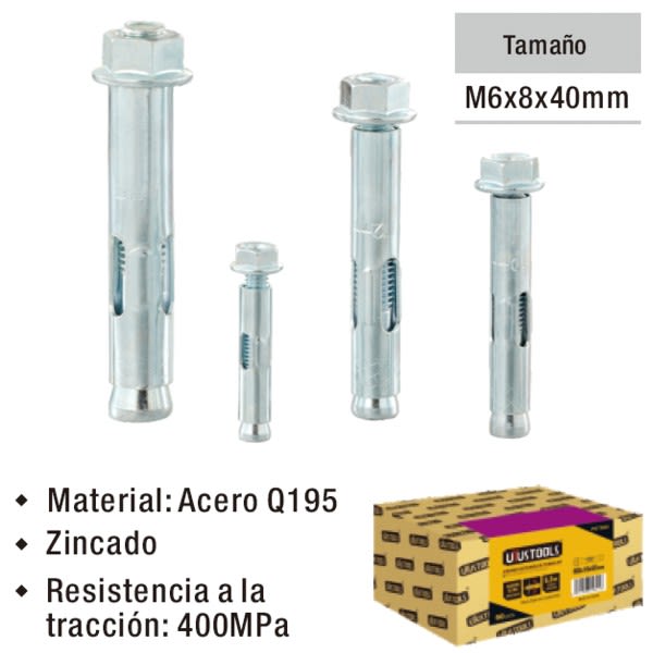 PERNO EXPANSIVO TUBULAR M6X8X40MM 150UN/SET UYU PET6401