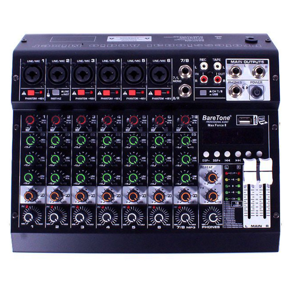 MEZCLADORA BARETONE MAX FORCE 8 DE AUDIO, 8 CANALES 0