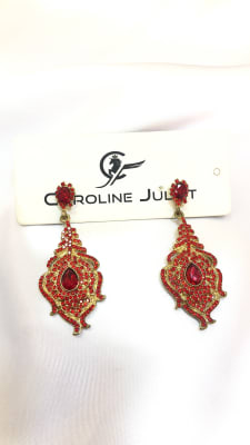 ARETE PEDRERIA ROJO CON DORADO 1486