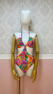 ROPA DE BAÑO LUCIANA NARANJA FLORES MORADAS TURQUEZA Y VERDE1