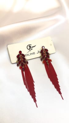 ARETES ROJOS PEDRERIA Y CADENAS 14851