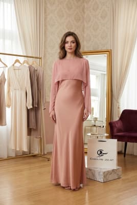 VESTIDO ATHENA ORO ROSA CON CAPA1