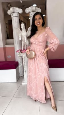 VESTIDO DUSTY ROSE MAXI FLORES 3D