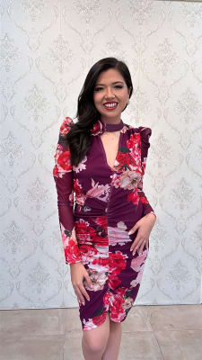 VESTIDO MIDI FLUJO DE MALLA ROSE CIRUELA MULTI