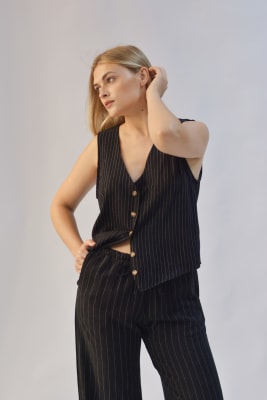 Chaleco Lino - Negro Raya1