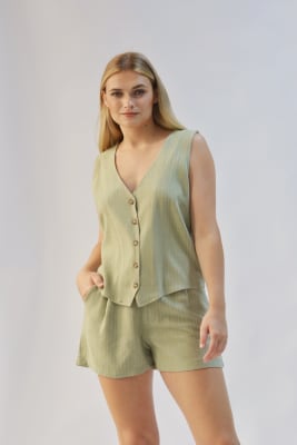 Chaleco Lino - Verde Raya1