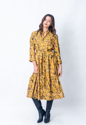 Vestido Boho - Mostaza Hojas