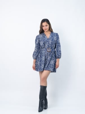 Vestido Broderie - Azul Print