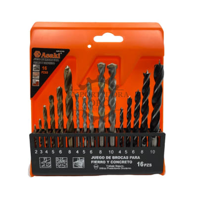 Set de Brocas para Fierro Concreto y Madera 16 piezas 01016