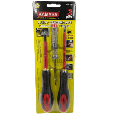 Juego de destornillador aislante y piloto 3 piezas km10351