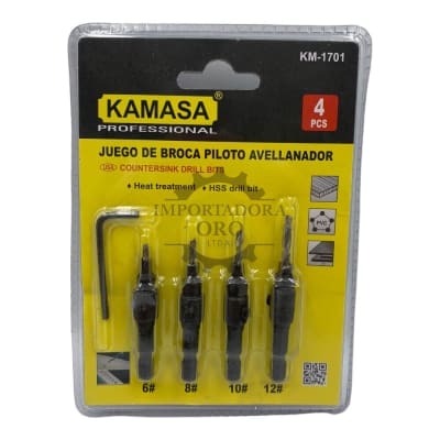 Set de Broca piloto avellanador 4 piezas km1701