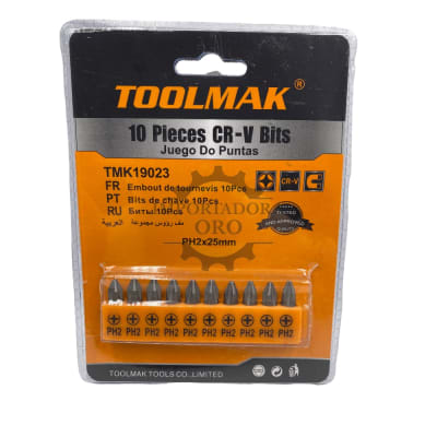 Set de Puntas Phillips PH2x25mm 10 piezas  TMK190231