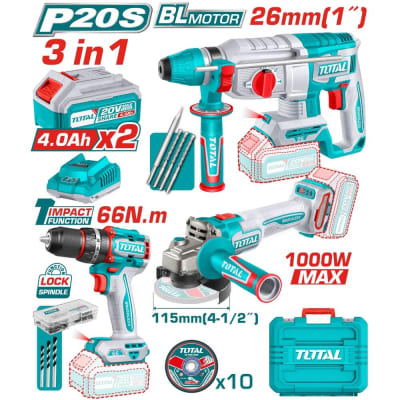 KIT TALADRO + ESMERIL + ROTOMARTILLO 20V TOSLI241198