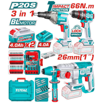 kit Taladro, Rotomartillo, Atornillador Inalambrico 3 piezas TOSLI250591