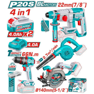 Kit Taladro 66nm + Rotomartillo SDS Plus + Sierra + Soplador 20V TOSLI250695