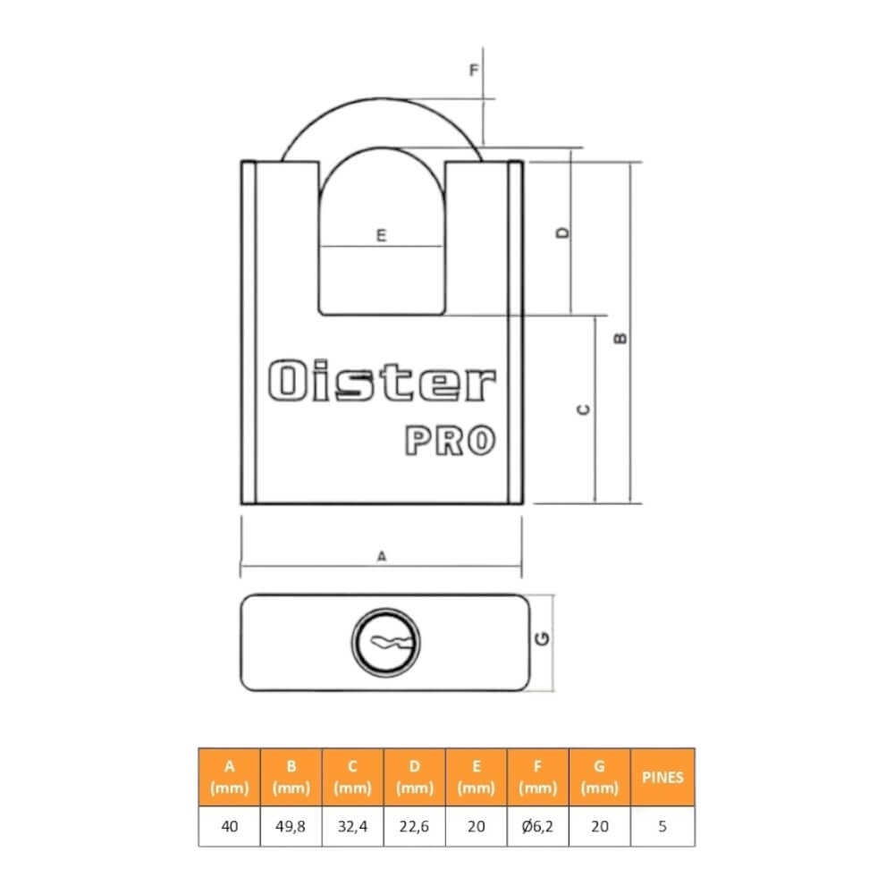 Candado Oister PRO Con Hombros 40mm CAN00009746