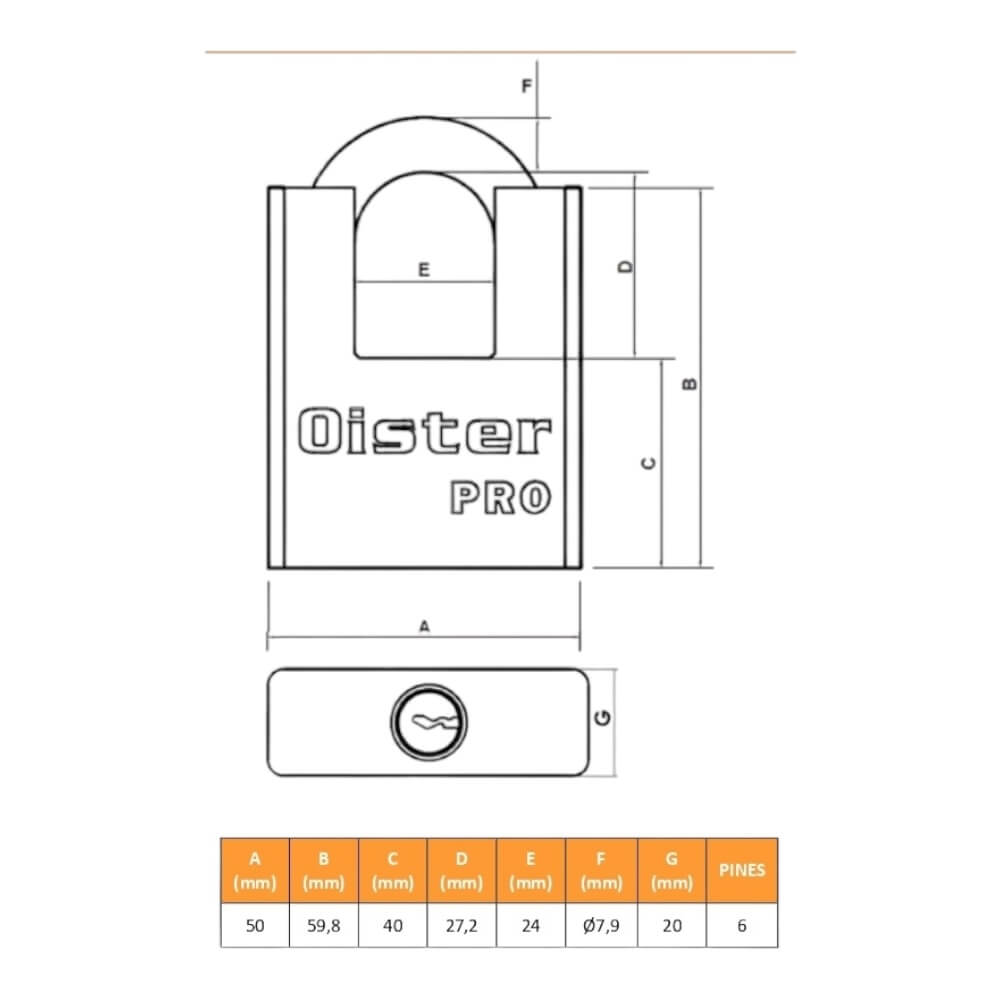 Candado Oister PRO Con Hombros 50mm CAN00009756