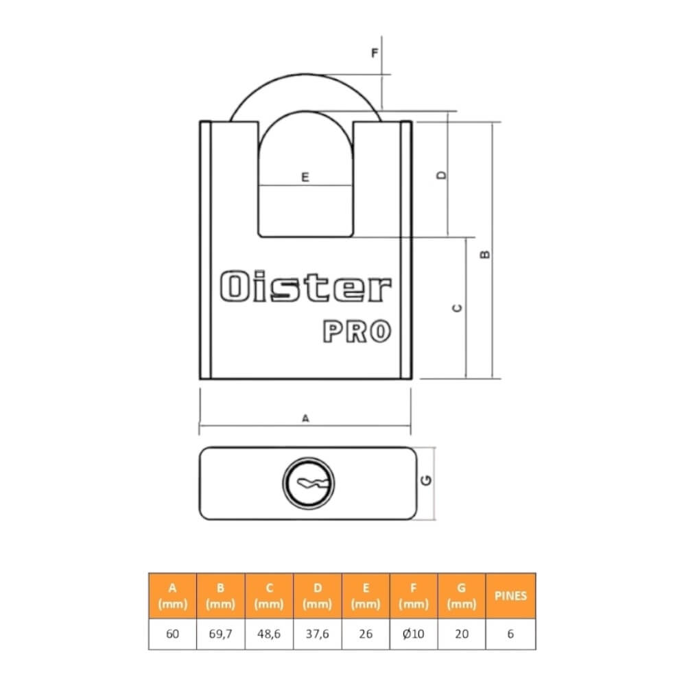 Candado Oister PRO Con Hombros 60mm CAN00009766