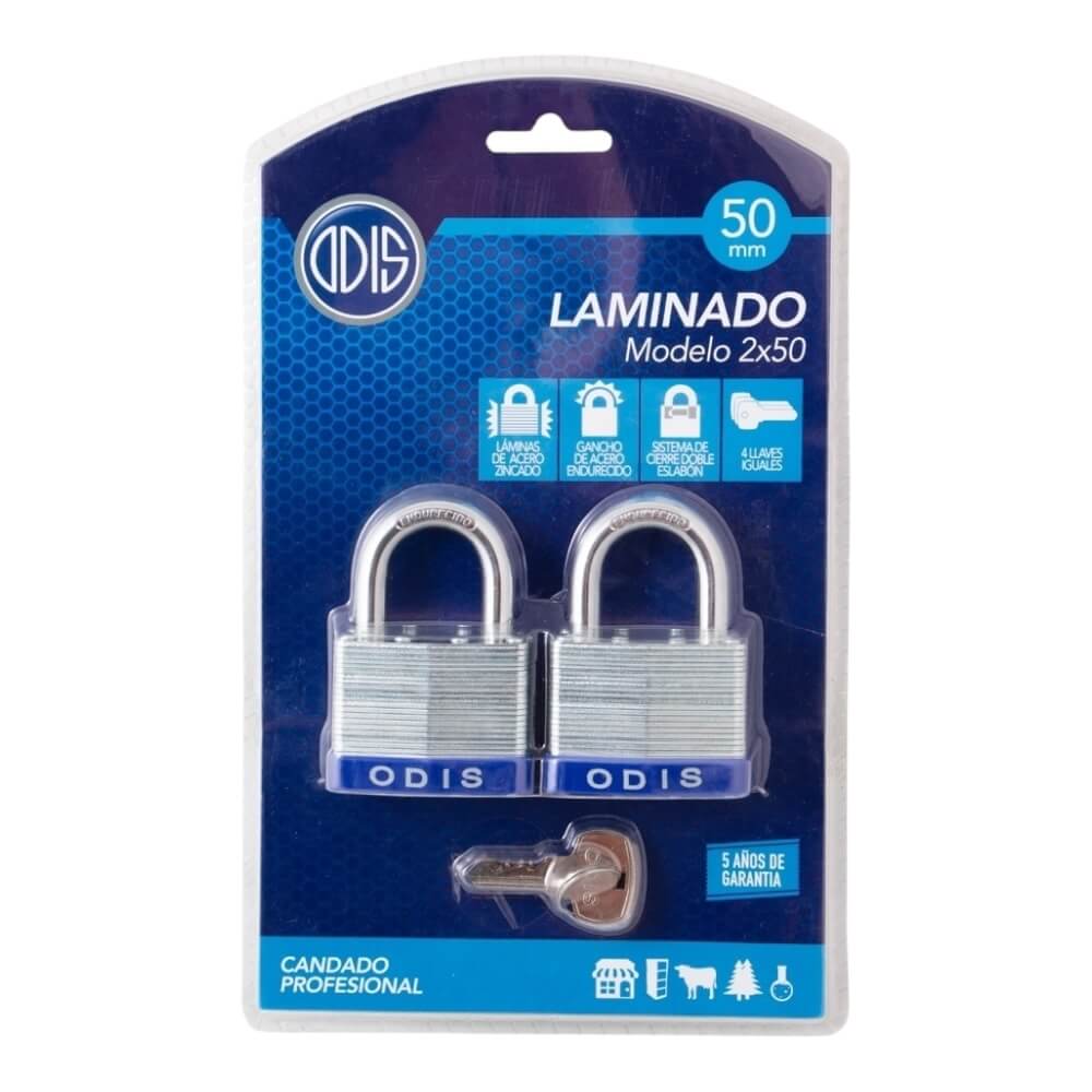Pack 2 Candados Laminado Odis 50mm Acero Zincado CAN0001004 0
