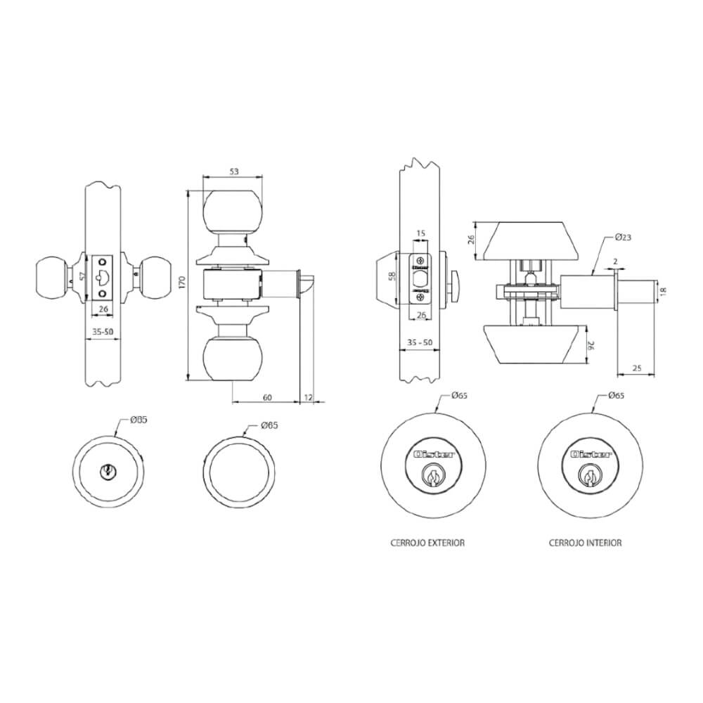 Kit Acceso Cerradura Cilíndrica + Cerrojo Tubular Inox CEP00013697