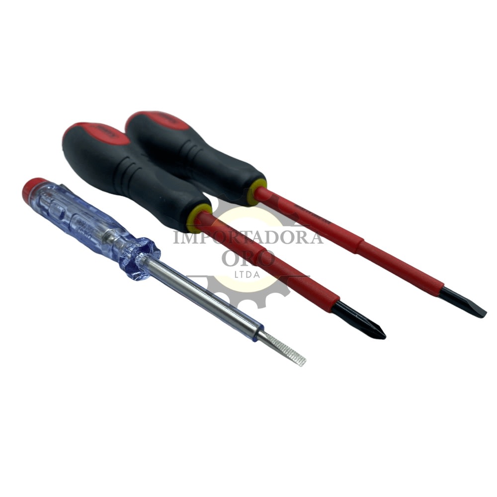 Juego de destornillador aislante y piloto 3 piezas km10352