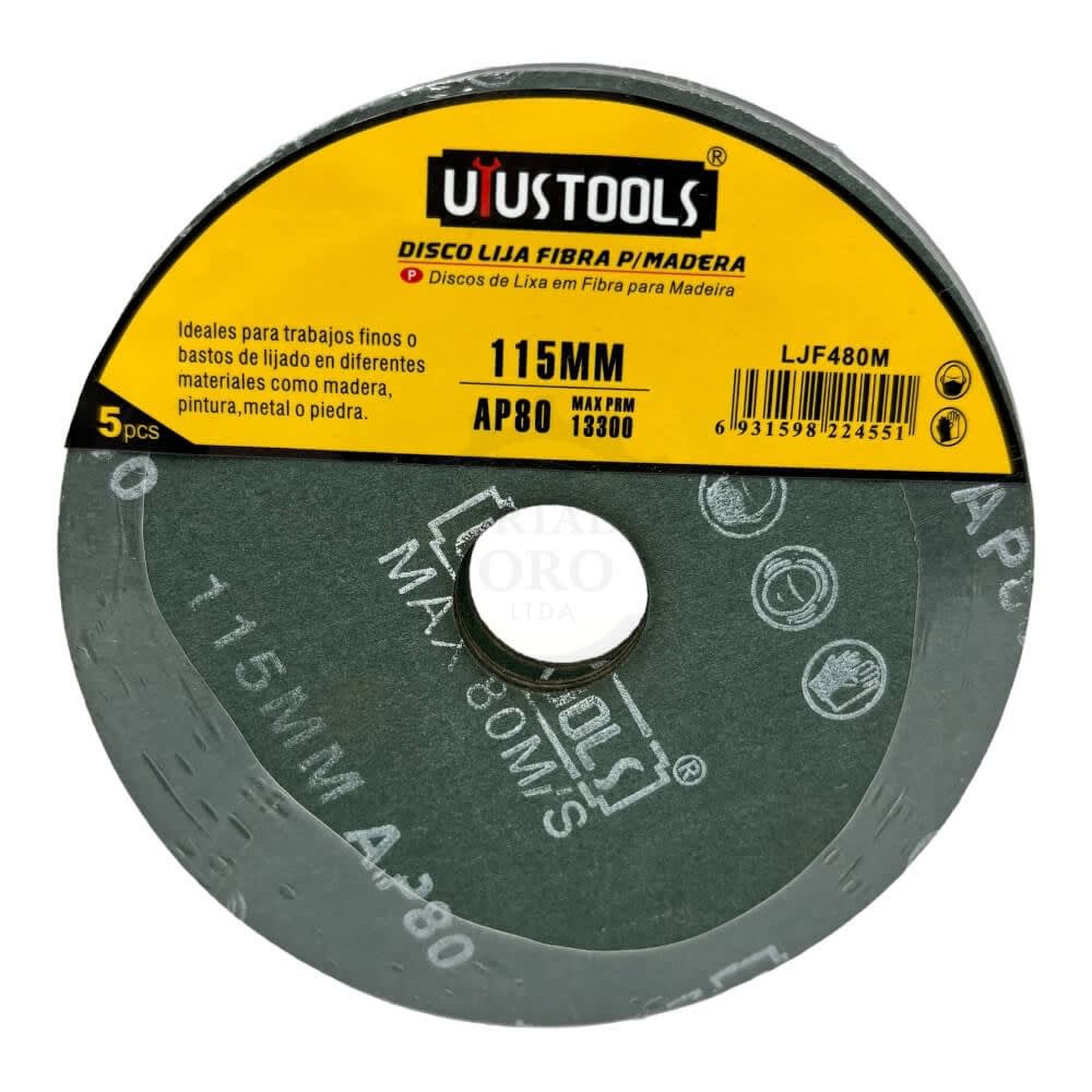 Juego de Lija de Fibra Para Madera 115mm P80 5pcs LJF480M2
