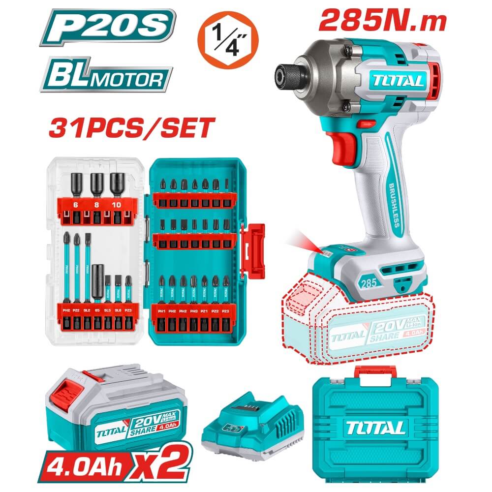 Atornillador de Impacto Inalámbrico de 1/4" de 20V TOTAL