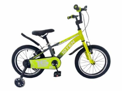 Bicicleta 10TEN, Aro 16, Marco Acero HI-TEN, Lime/Grey. Ruedas laterales con luces de colores.