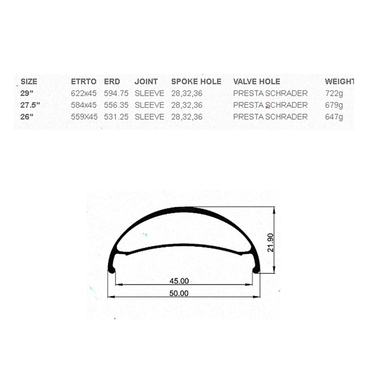 Llanta Weinmann 29 U50-TL Negra 32h F/V4