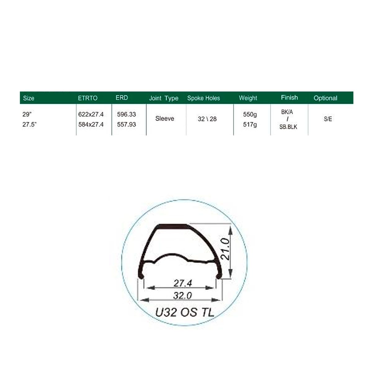 Llanta Weinmann 29 U32-OS-TL Negra 28h F/V2