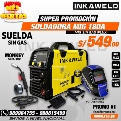 MÁQUINA DE SOLDAR MIG 180A INKAWELD + MÁSCARA FOTOSENSIBLE