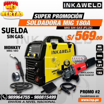 MÁQUINA DE SOLDAR MIG 180A INKAWELD + AMOLADORA 950W
