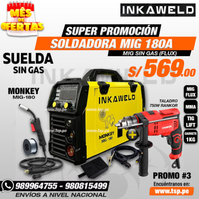 MÁQUINA DE SOLDAR MIG 180A INKAWELD + TALADRO 750W