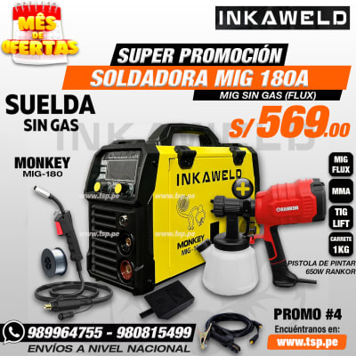 MÁQUINA DE SOLDAR MIG 180A INKAWELD + PISTOLA DE PINTAR 650W