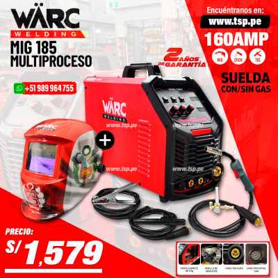 SOLDADORA INVERTER MIG 160A MULTIPROCESO WARC MIG185
