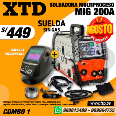 SOLDADORA INVERTER MIG 200A XTD + MÁSCARA FOTOSENSIBLE
