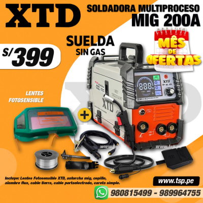 SOLDADORA INVERTER MIG 200A XTD + LENTES FOTOSENSIBLE