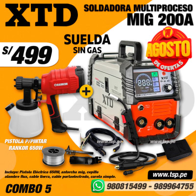 SOLDADORA INVERTER MIG 200A XTD + PISTOLA DE PINTAR 650W