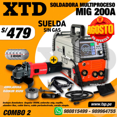 SOLDADORA INVERTER MIG 200A XTD + AMOLADORA 950W