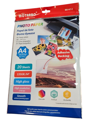 Papel Fotografico 135grs brillante adhesivo 20hojas
