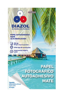 PAPEL FOTOGRAFICO AUTOAHESIVO ALTA RESOLUCIÓN MATE 190GRS 20UNDS OFICIO