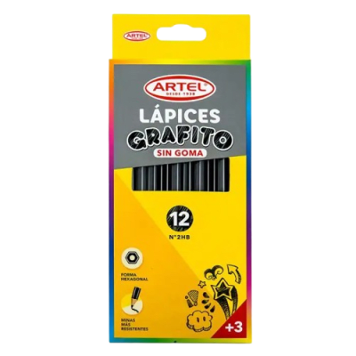 Estuche 12 Lápices Grafito HB Sin Goma Artel