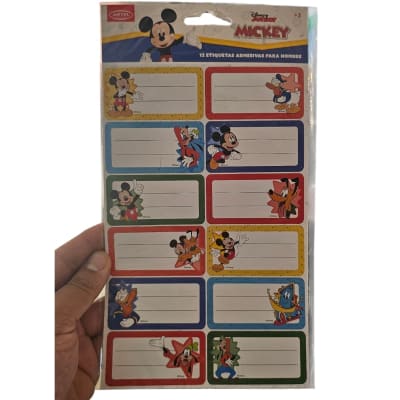 Set 12 Etiquetas Escolares ADHESIVAS 3,5x7cm Diseños Disney Mickey