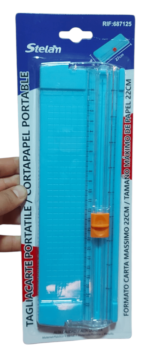 Guillotina De Papel Portátil 27cmx9cm Color Celeste Pastel1