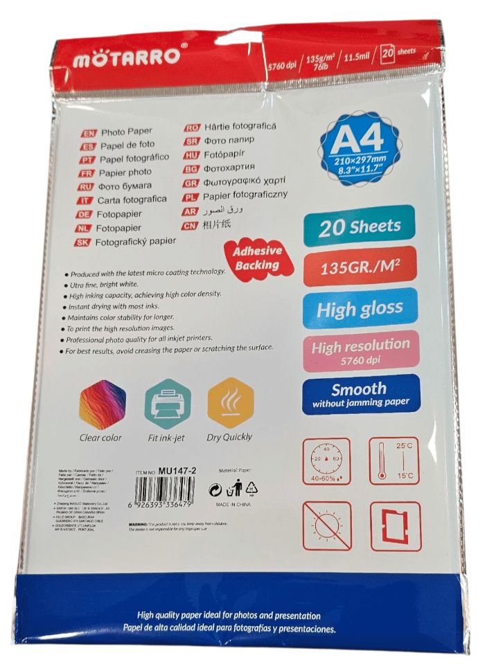Papel Fotografico 135grs brillante adhesivo 20hojas1