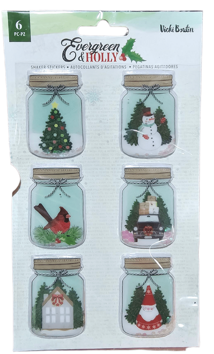 Pegatinas Vicki Boutin Evergreen & Holly Shaker (paquete de 6) - Tarro de cristal8