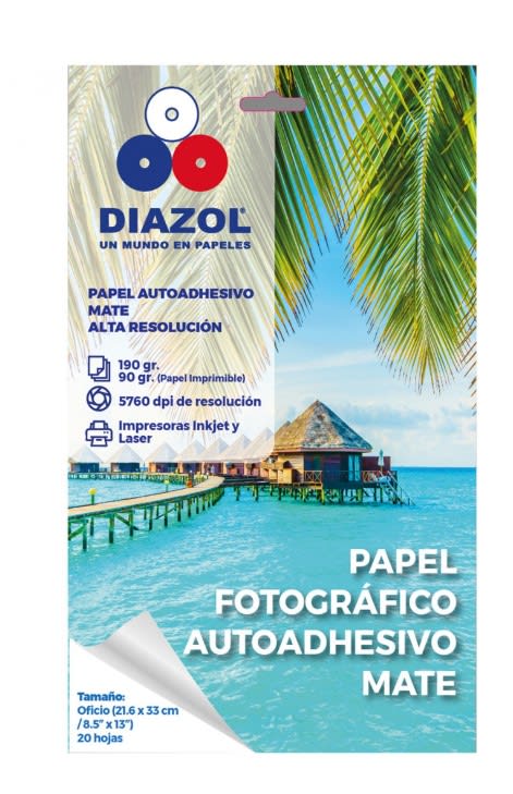 PAPEL FOTOGRAFICO AUTOAHESIVO ALTA RESOLUCIÓN MATE 190GRS 20UNDS OFICIO1