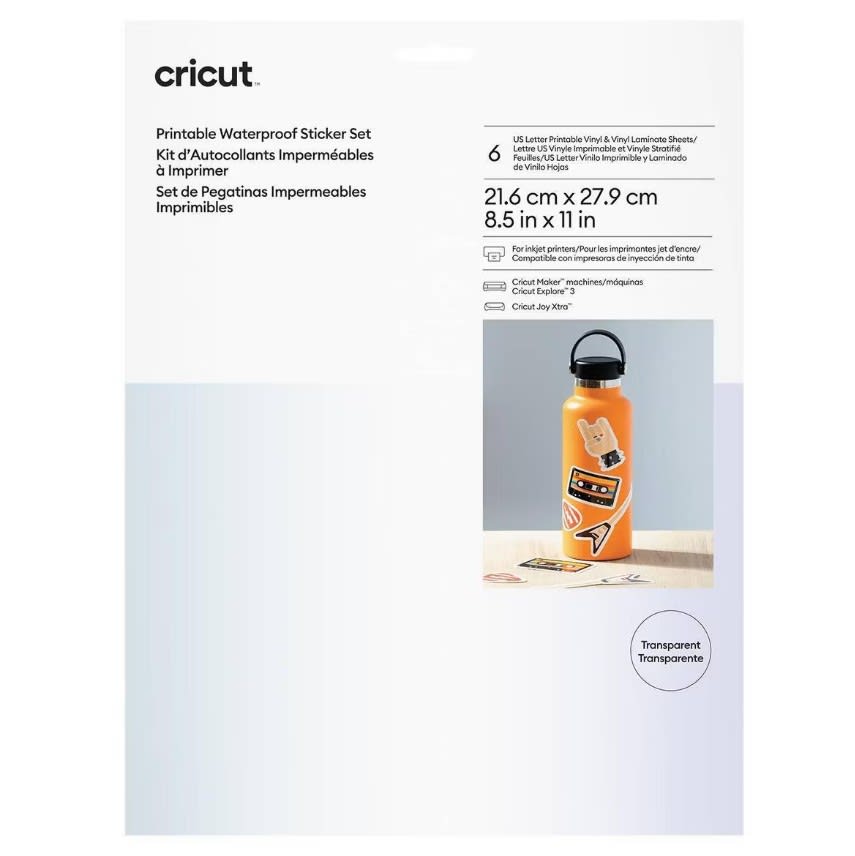 6 Láminas Vinilo Imprimible Cricut 21,6x27,9cm Transparente - Resistente al Agua1