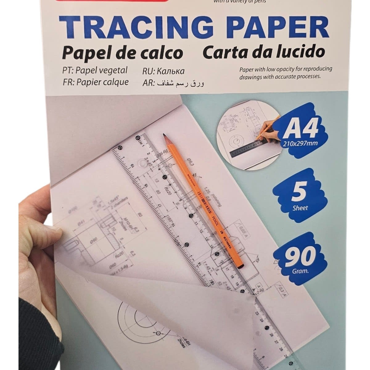 Papel Calco Diamante Vegetal - Formato A4 - 90g - Pack 5 Hojas1